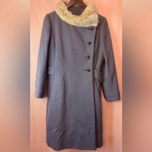 Vintage Fur Collar Coat Structured Wool Mid Length Classic Chic